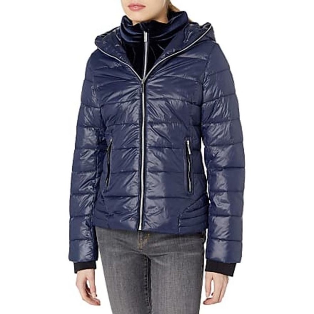 Marc New York  Blue Puffer Velvet Bib Short